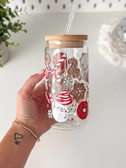 Christmas Cookie Snowman Glass
