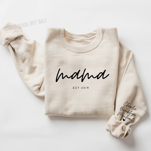 Personzalized Mama EST Sweatshirt with Children's name on Sleeve